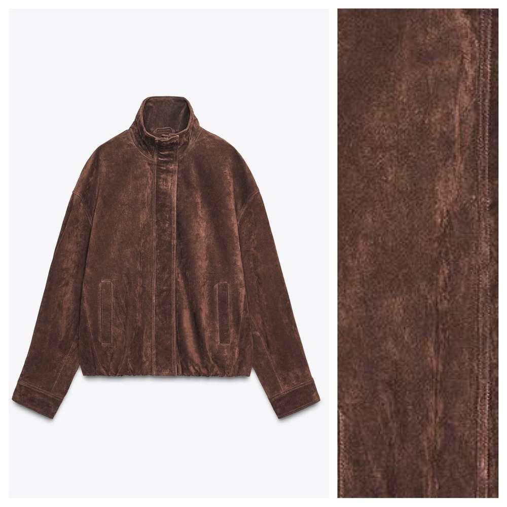 NWT. Zara Dark Brown 100% Suede Leather Jacket. Size L. - Picture 7 of 15